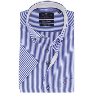 Portofino casual overhemd korte mouw wijde fit blauw wit gestreept katoen