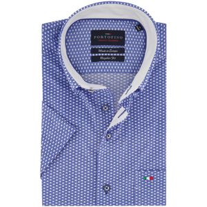 Portofino casual korte mouwen overhemd wijde fit blauw geprint katoen