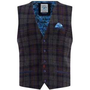 A Fish Named Fred gilet blauw geruit normale fit borstzak