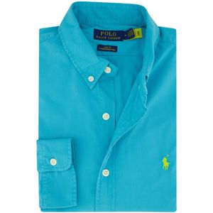 Polo Ralph Lauren casual overhemd slim fit blauw effen katoen witte knopen