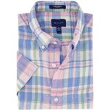 Gant casual overhemd korte mouw normale fit roze en blauw geruit linnen