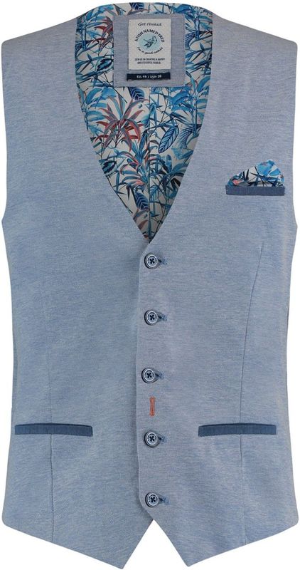 A Fish Named Fred gilet effen lichtblauw katoen slim fit