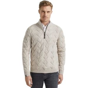 Vanguard half zip trui beige acryl&wol grof gebreid