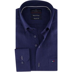Portofino casual overhemd wijde fit donkerblauw effen 100% linnen