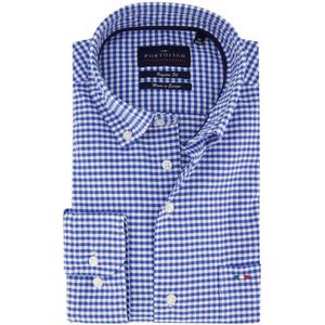 Portofino Regular Fit overhemd wijde fit blauw geruit katoen casual