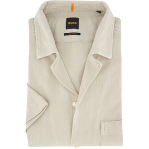 Boss Orange overhemd korte mouw Rayer beige met borstzak