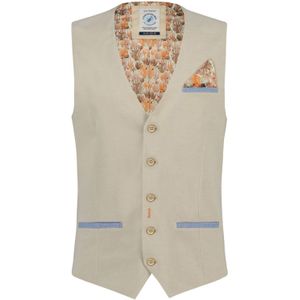 A Fish Named Fred gilet effen beige katoen slim fit