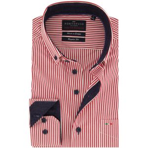 Portofino Regular Fit overhemd rood gestreept wijde fit