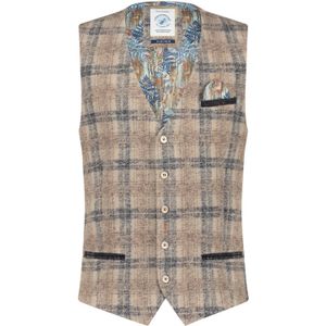 A Fish Named Fred gilet beige met ruiten slim fit