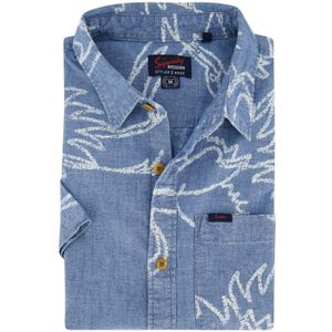 Superdry casual overhemd korte mouw slim fit blauw wit geprint katoen