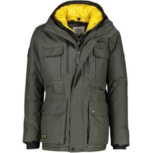 Camel Active winterjas groen effen rits + knoop wijde fit afneembare capuchon