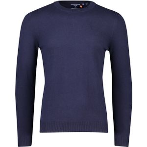 Superdry trui ronde hals donkerblauw effen katoen