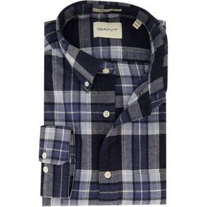 Gant Regular Fit casual overhemd donkerblauw geruit flanel