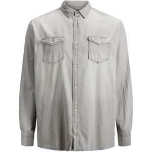Jack&Jones casual overhemd Plus Size wijde fit grijs effen denim