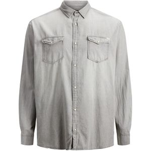 Jack & Jones casual overhemd Plus Size wijde fit grijs effen denim