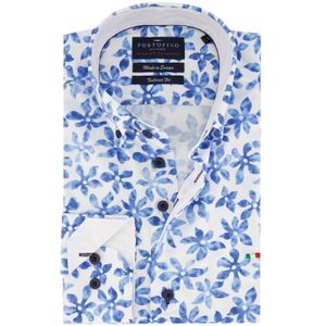 Portofino casual overhemd normale fit blauw met bloemenprint katoen