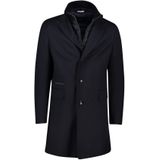 Hugo Boss Black winterjas donkerblauw effen rits + knoop slim fit wol waterafstotend