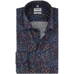 Olymp overhemd mouwlengte 7 slim fit blauw geprint