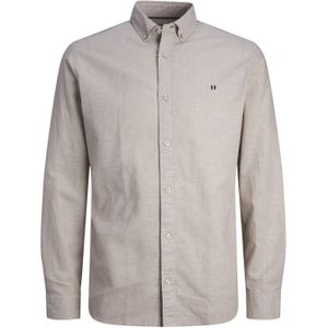 Jack & Jones overhemd effen beige button down katoen