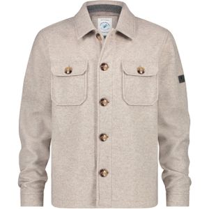 A Fish Named Fred overshirt beige effen dubbele borstzak slim fit