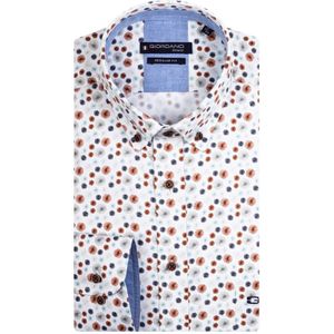 Giordano casual overhemd wijde fit bruin blauw geprint katoen