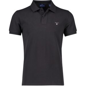 Gant poloshirt 2 knoops zwart effen met logo katoen