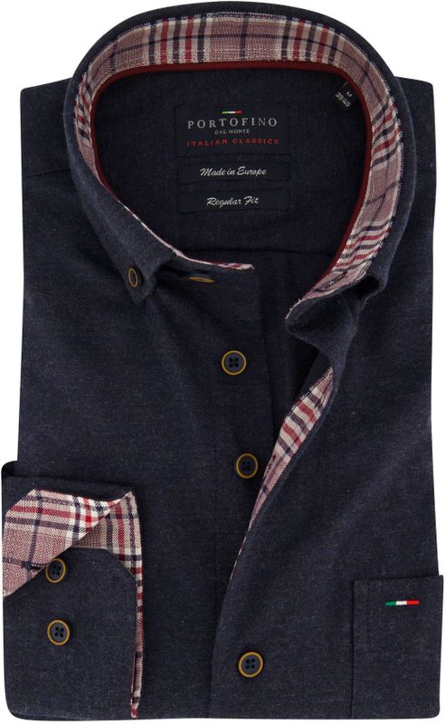 Portofino Regular Fit overhemd navy flanel button-down