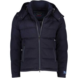 Paul & Shark winterjas donkerblauw effen rits wijde fit met capuchon