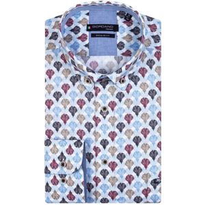 Giordano casual overhemd korte mouw normale fit blauw geprint katoen