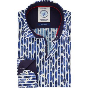 A Fish Named Fred overhemd wit blauw geprint slim fit katoen