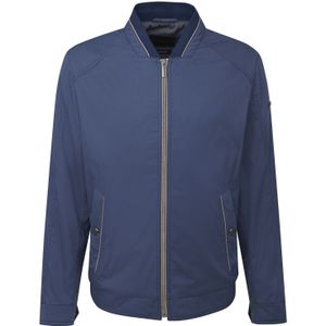 Bugatti korte zomerjas donkerblauw effen rits wijde fit katoen