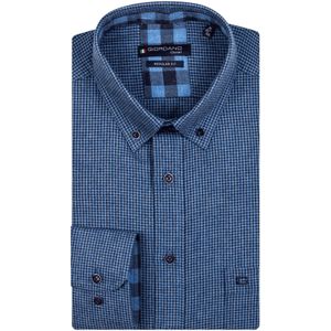 Giordano casual overhemd button-down wijde fit blauw geruit katoen