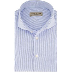 John Miller overhemd mouwlengte 7 Tailored Fit lichtblauw gestreept linnen en katoen