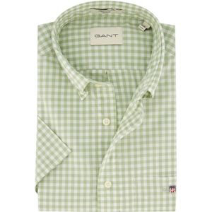 Gant casual overhemd korte mouw regular fit lichtgroen wit geruit katoen