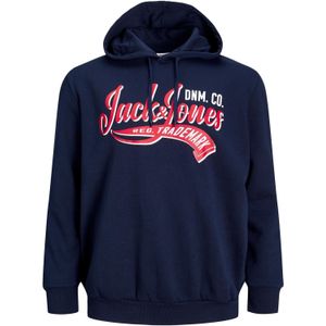 Jack & Jones regular fit rood tekst hoodie donkerblauw