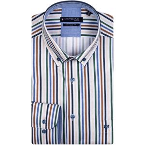 Giordano casual overhemd wijde fit blauw gestreept katoen met borstzak