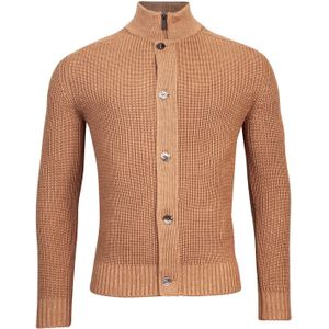 Thomas Maine vest opstaande kraag camel knopen effen merinowol