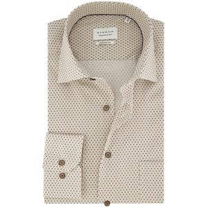 Comfort Fit Eterna overhemd strijkvrij katoen beige geprint