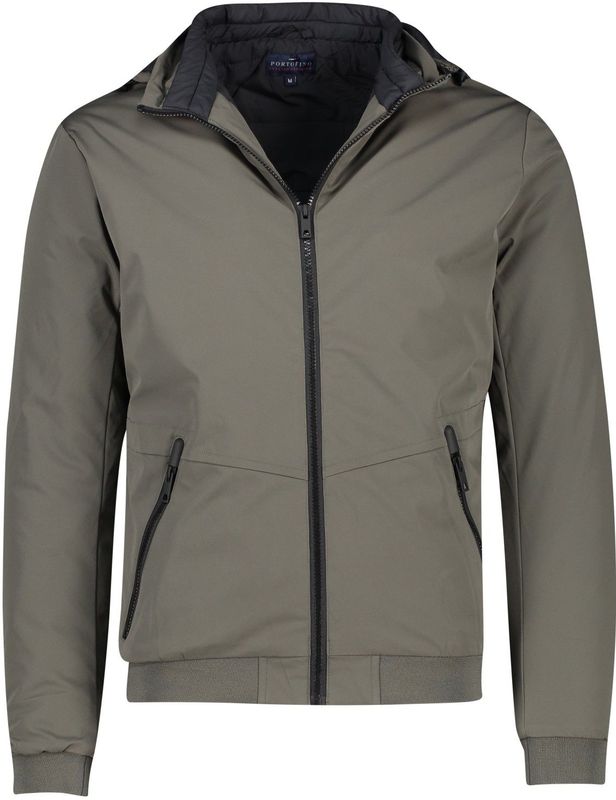 Portofino winterjas groen effen rits normale fit afneembare capuchon