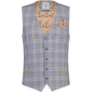 A Fish Named Fred gilet blauw geruit slim fit katoen