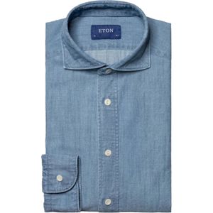 Eton business blauw denim twill overhemd slim fit katoen