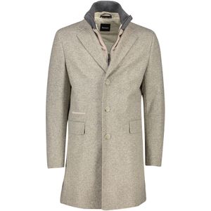 Hugo Boss mantel winterjas beige effen rits + knoop normale fit