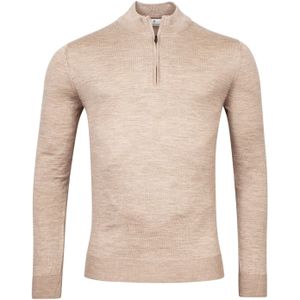 Thomas Maine trui beige half-zip normale fit 100% wol