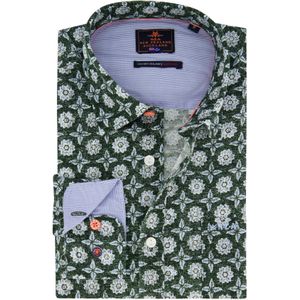 New Zealand casual overhemd normale fit groen geprint linnen button under