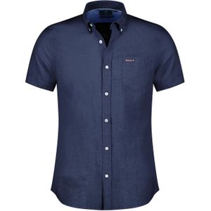 linnen New Zealand casual overhemd korte mouw normale fit donkerblauw