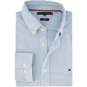 Tommy Hilfiger casual overhemd slim fit lichtblauw gestreept katoen