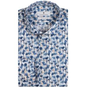 Thomas Maine business overhemd normale fit blauw  vrolijk print katoen