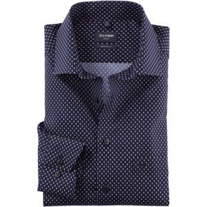 Olymp luxor modern fit business overhemd donkerblauw katoen geprint