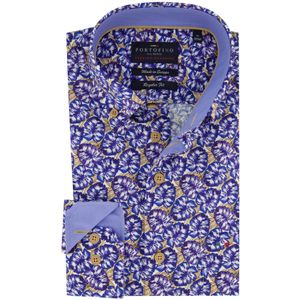 Portofino - Overhemd - Blauw - Katoen - Bloemenprint