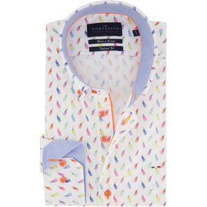 Portofino casual overhemd mouwlengte 7 tailored fit wit drankjes print katoen